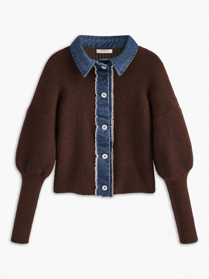 Panel Göğüslü Esnek Yaka Örgü Üst