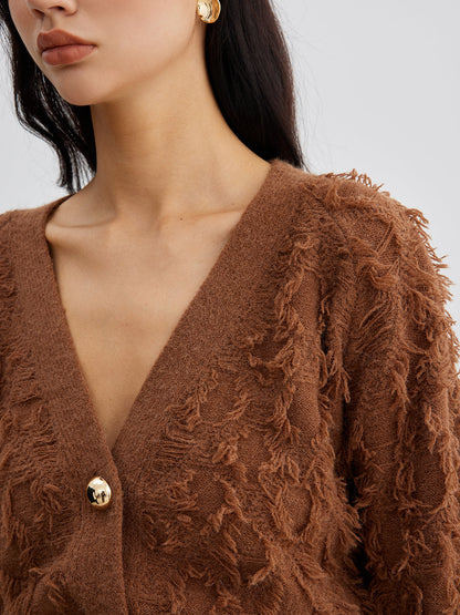 Ham Etek Ucu Düğmeli Büzgülü Hırka