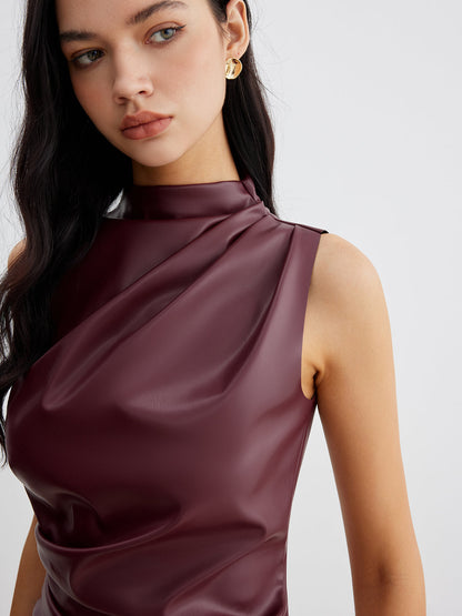 Balıkçı Yaka Suni Deri Büzgülü Atlet