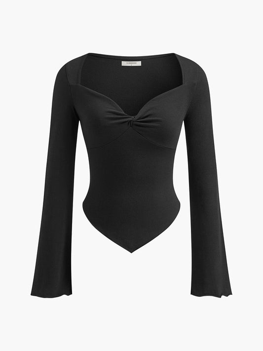 Asimetrik Kalp Kesim Düğümlü Jersey Üst