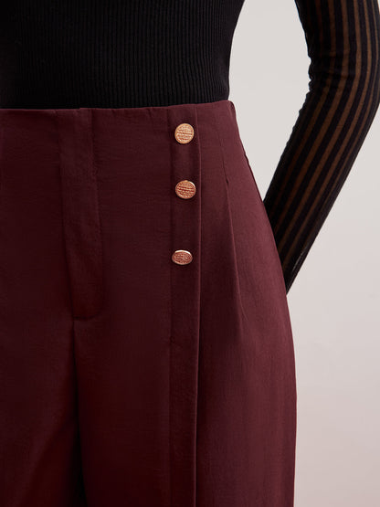 Düğmeli Dekorlu Bölünmüş Geniş Paça Pantolon