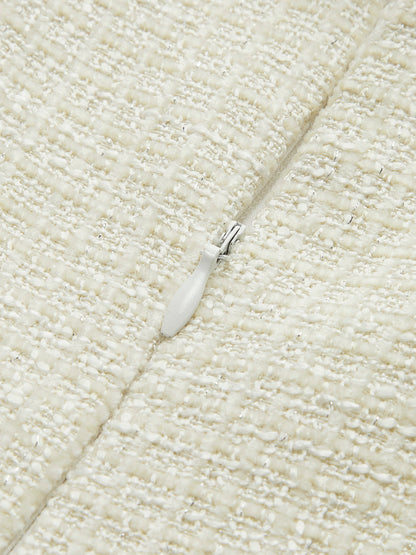 Tweed Pileli Askılı Elbise