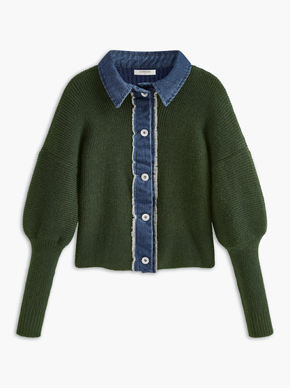 Panel Göğüslü Esnek Yaka Örgü Üst