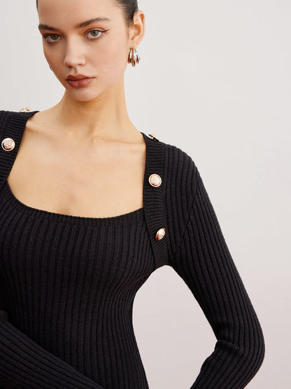 Omuz Detaylı İnce Kazak Elbise