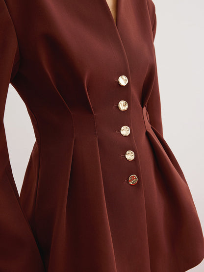 Omuz Pedli Büzgülü Pileli Blazer