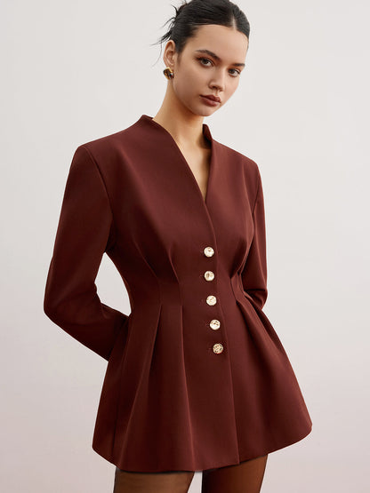 Omuz Pedli Büzgülü Pileli Blazer