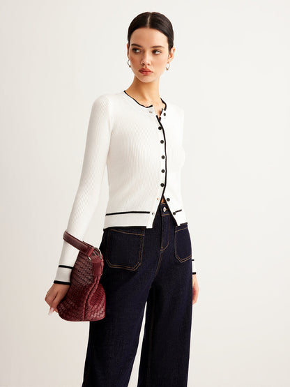 Kontrast Bağlamalı Ribana Düğmeli Hırka