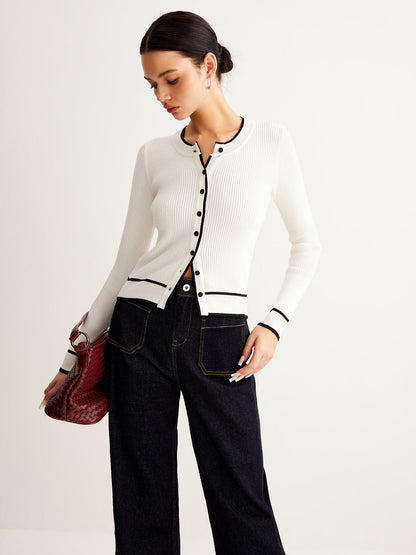 Kontrast Bağlamalı Ribana Düğmeli Hırka