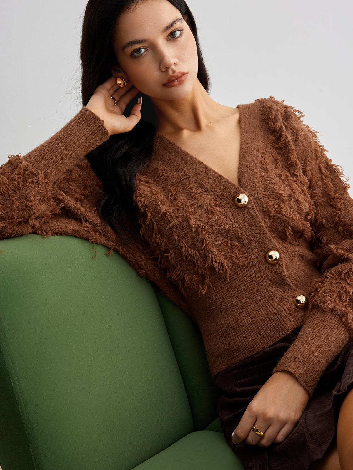 Ham Etek Ucu Düğmeli Büzgülü Hırka