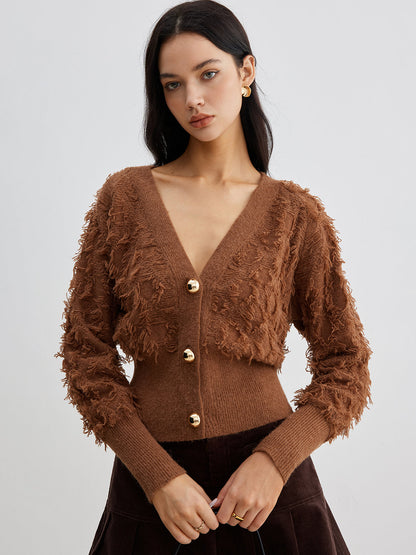 Ham Etek Ucu Düğmeli Büzgülü Hırka