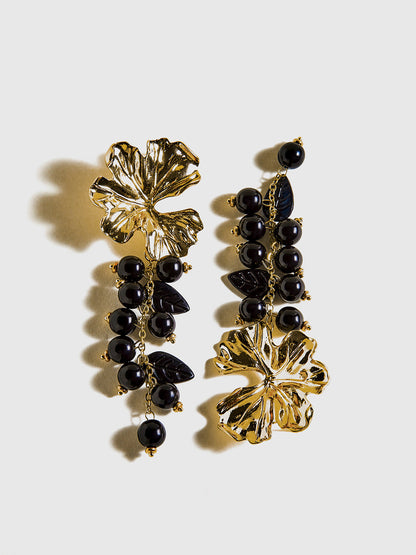 Metal Çiçek Topu Boncuklu Püskül Küpeler