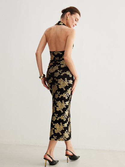 Retro Sırtı Açık İnce Askılı Elbise