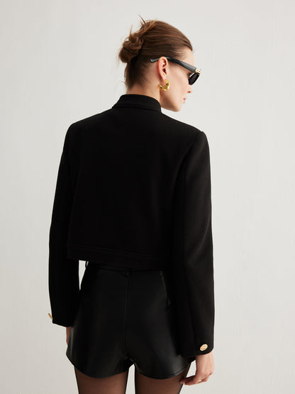 Dik Yaka Düğmeli Tweed Kısa Ceket