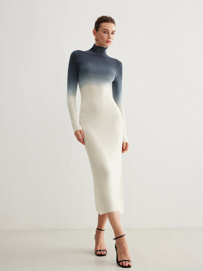 Tie Dye Gradient Slim Uzun Elbise