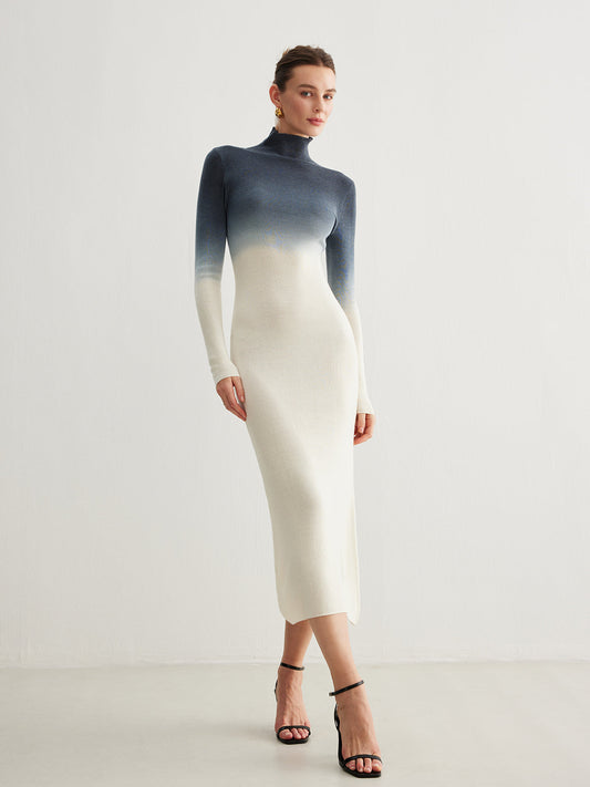 Tie Dye Gradient Slim Uzun Elbise