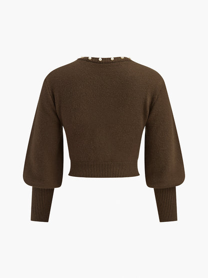 İnci Kenarlı Fener Kollu Örgü Üst