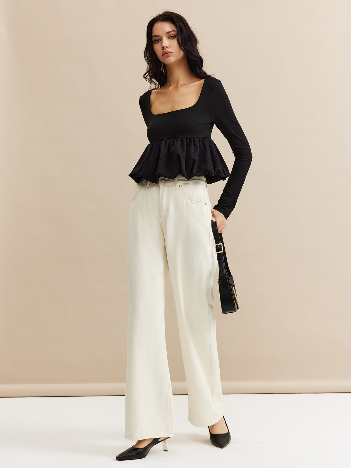 Kare Yaka Tomurcuk Bel Bluz