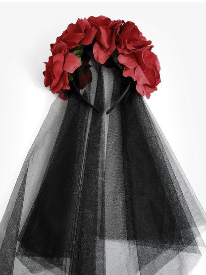 Cadılar Bayramı Gül Çiçek Siyah Fileli Kafa Bandı