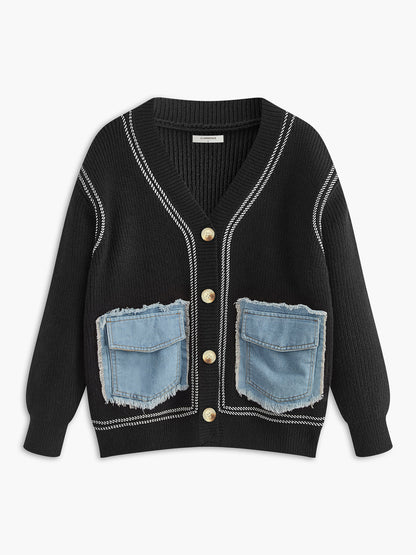 Kontrast Boru Panel Rahat Hırka