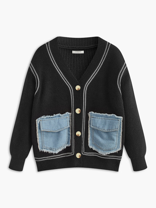 Kontrast Boru Panel Rahat Hırka