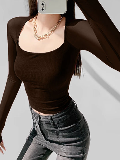 Kare Yaka Şeffaf Panelli Kırpılmış Tişört