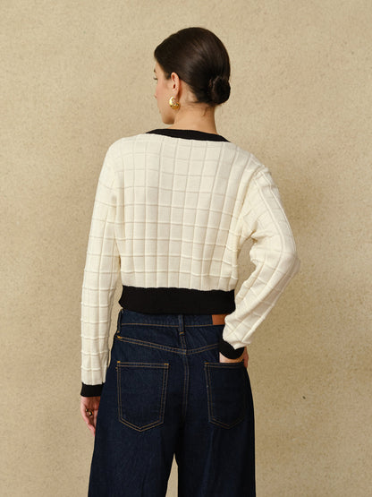 Kontrast Kenarlı Ekose Kazak