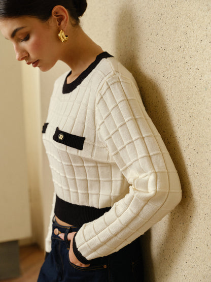 Kontrast Kenarlı Ekose Kazak