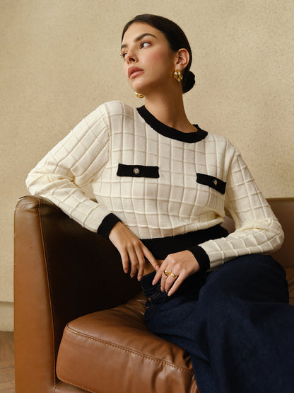 Kontrast Kenarlı Ekose Kazak