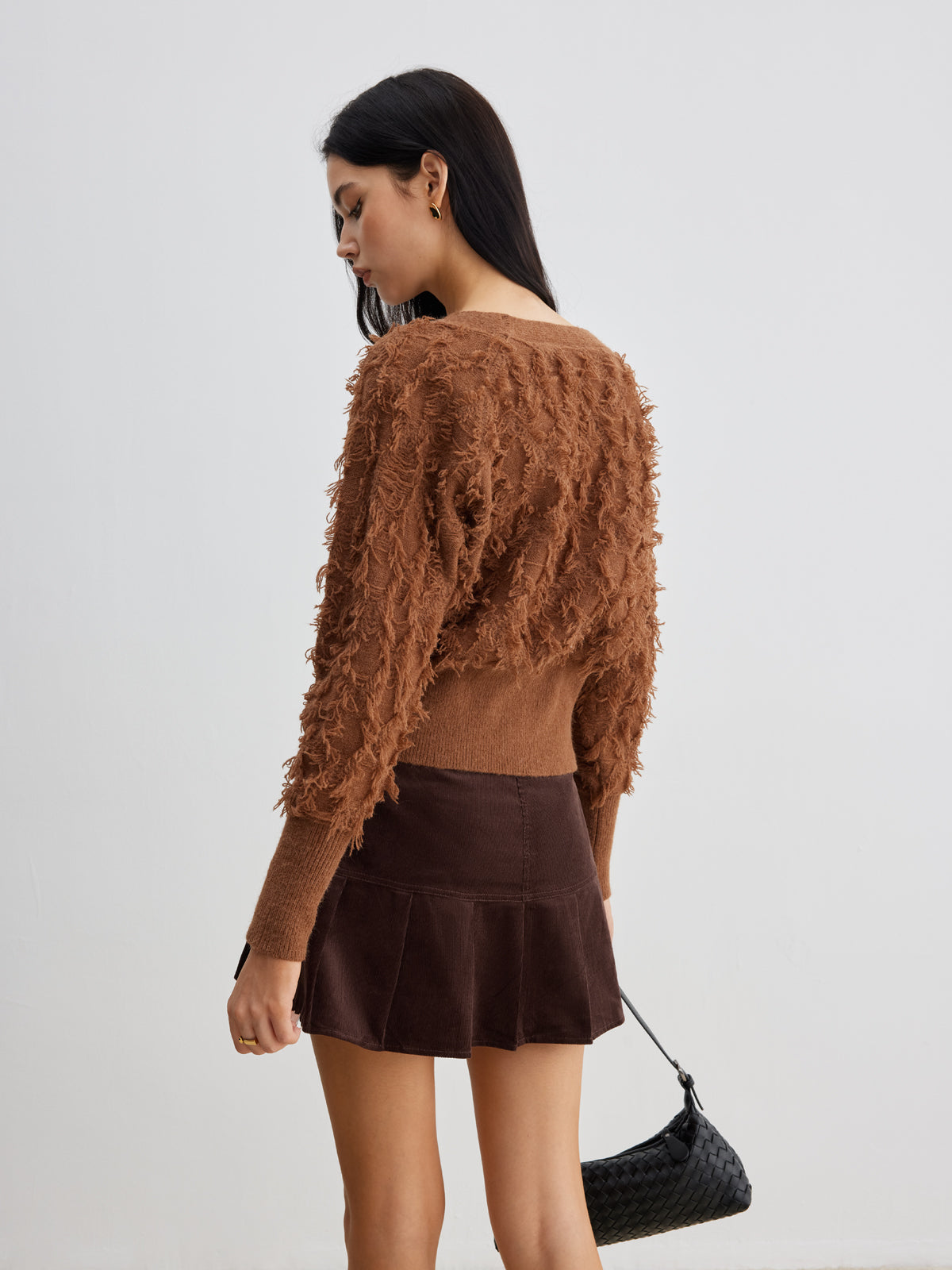 Ham Etek Ucu Düğmeli Büzgülü Hırka