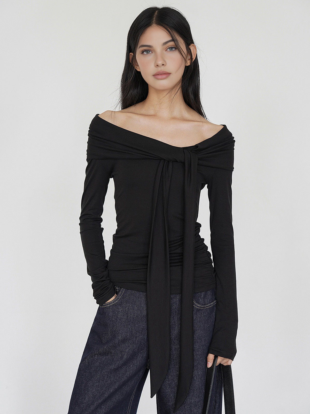 Omuzları Açık Bağcıklı Jersey Üst