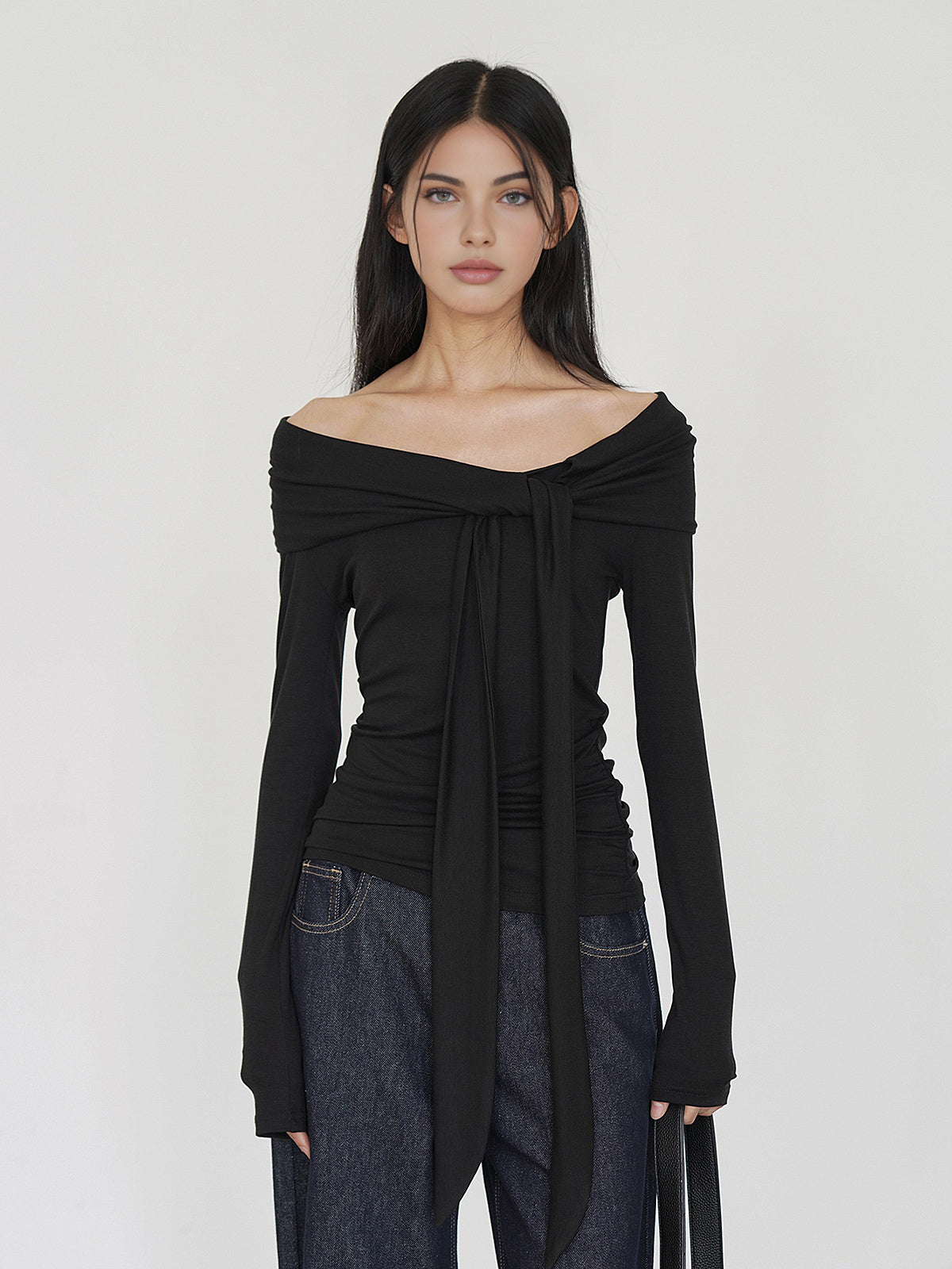 Omuzları Açık Bağcıklı Jersey Üst