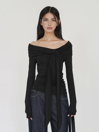 Omuzları Açık Bağcıklı Jersey Üst