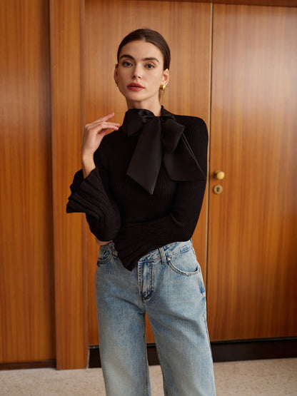 Fiyonklu Dekor Çan Kollu Örgü Üst