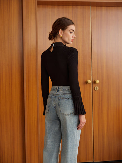 Fiyonklu Dekor Çan Kollu Örgü Üst