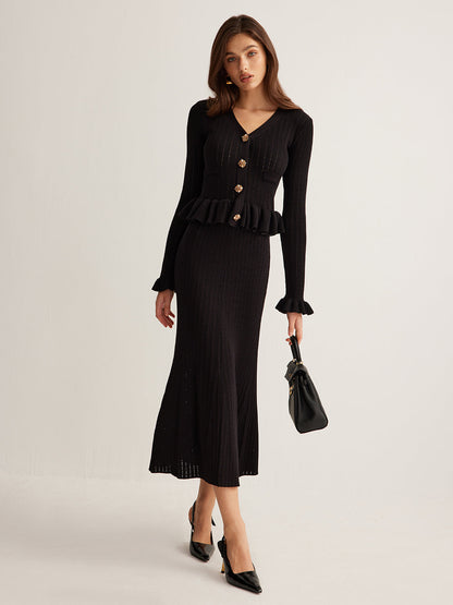 Volanlı İnce Kazak Elbise