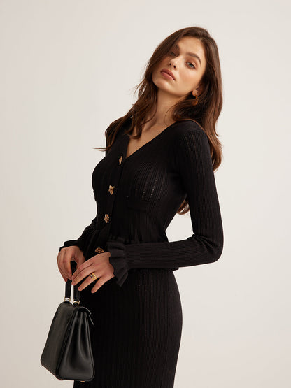 Volanlı İnce Kazak Elbise