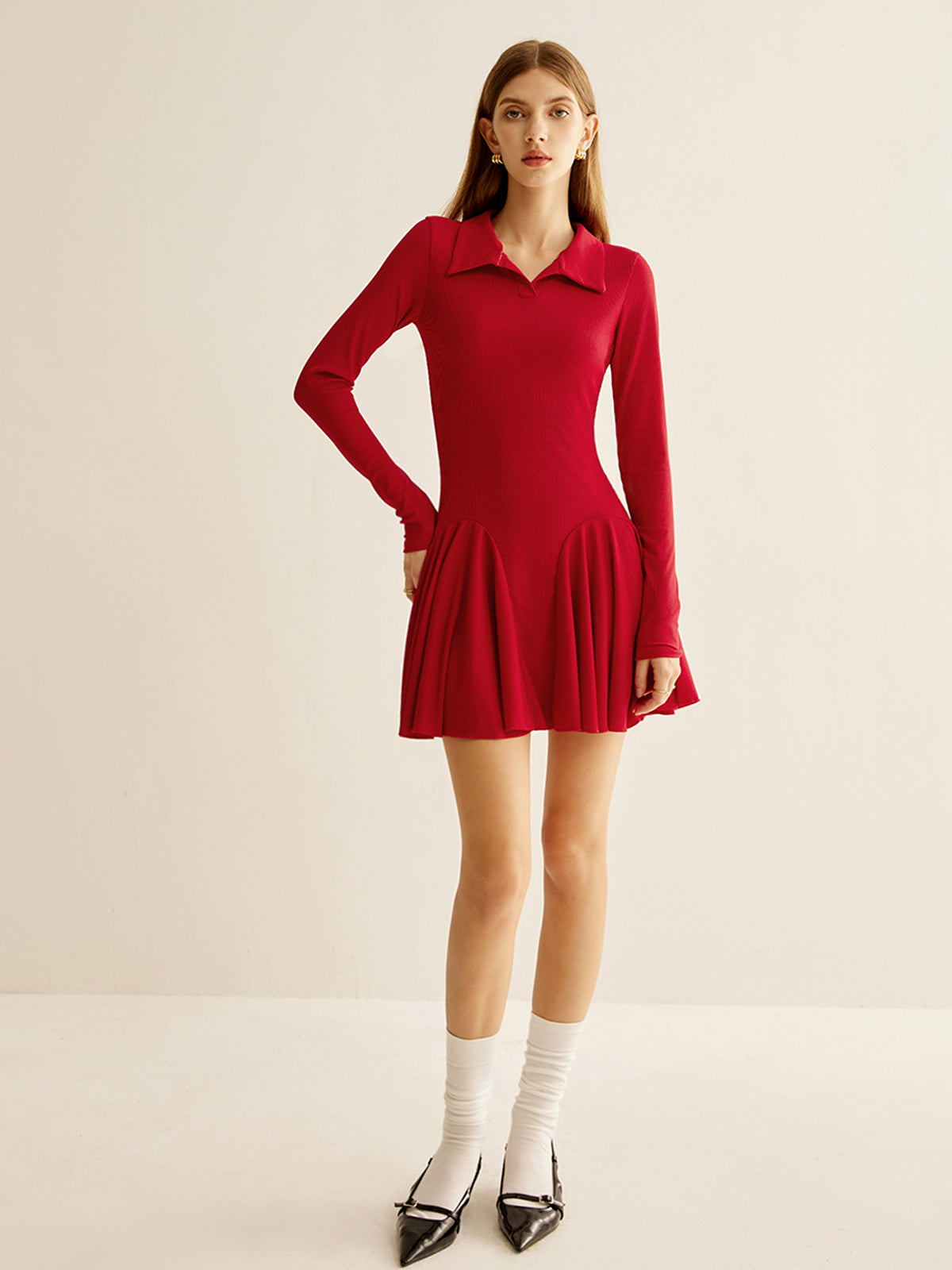 Pileli Ribana Panel Elbise