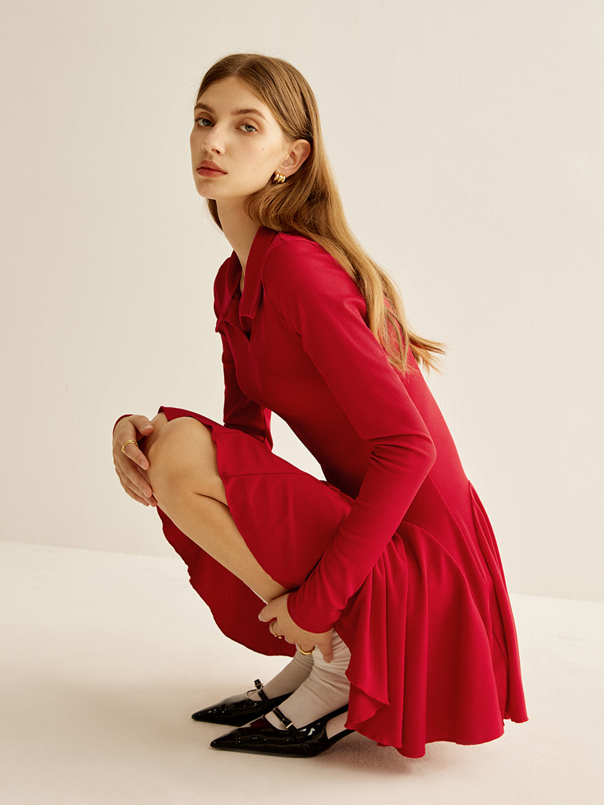 Pileli Ribana Panel Elbise