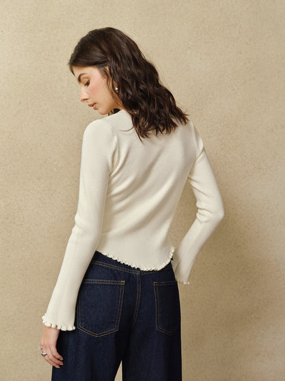 3D Çiçekli Marul Kenarlı Hırka