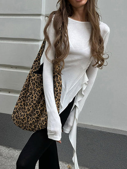 Yarı Şeffaf Pileli Volanlı Püsküllü Jersey Üst