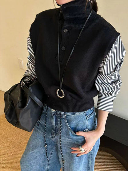 Renk Bloklu Panel Yaka Kazak