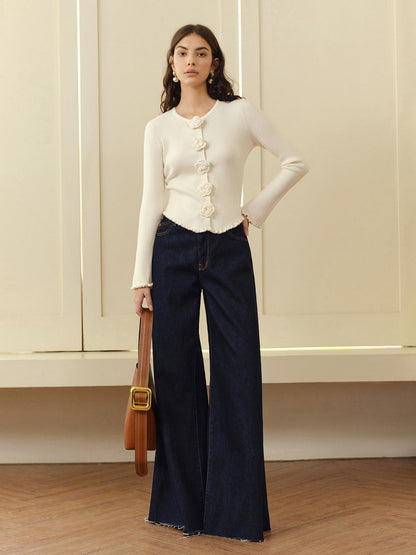 3D Çiçekli Marul Kenarlı Hırka