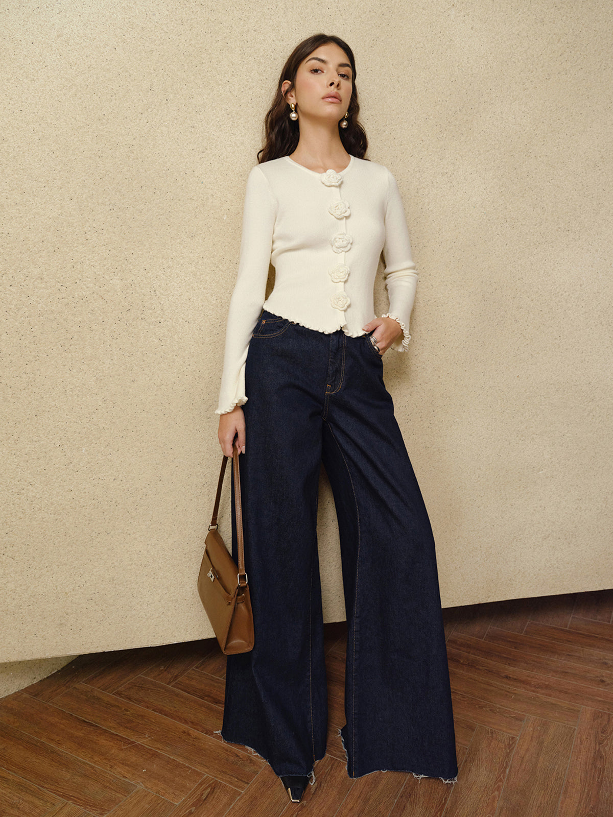 3D Çiçekli Marul Kenarlı Hırka