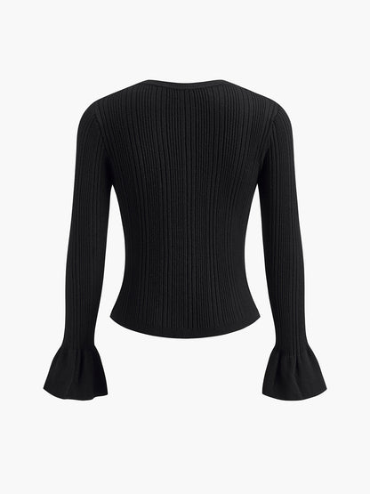 İnci Dekorlu Volanlı Manşetli Örgü Üst