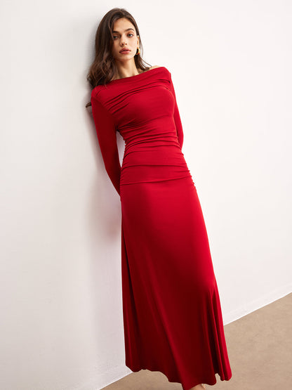 Omuzları Açık Volanlı Örgü Elbise