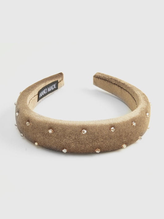 Retro Kadife Yapay Elmaslı Kafa Bandı