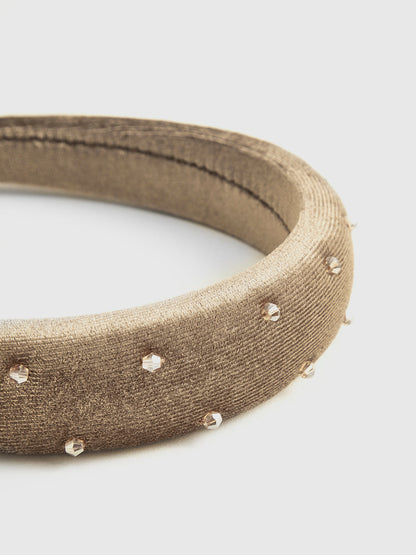 Retro Kadife Yapay Elmaslı Kafa Bandı