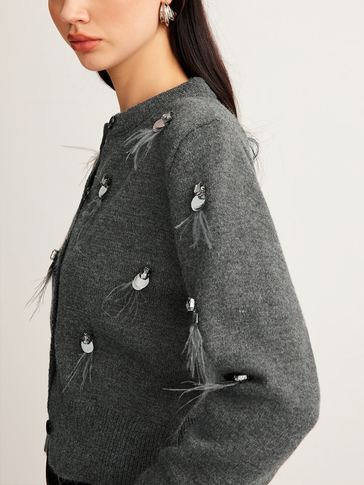 Leisure Düğmeli Payetli Hırka