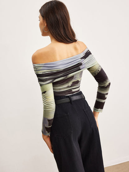 Omuz Açık Boya Baskılı Tişört