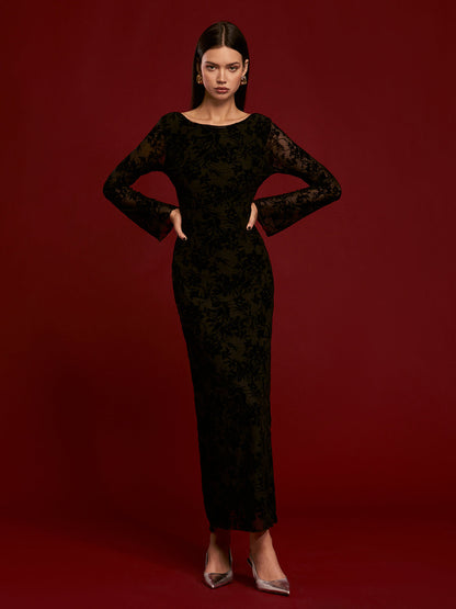 Sırtı Açık Kadife Elbise